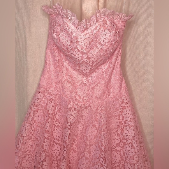🌷 Algo Boutique 🌷 Vintage Light Pink Lace Crinoline  A Line Strapless Dress - Picture 10 of 17